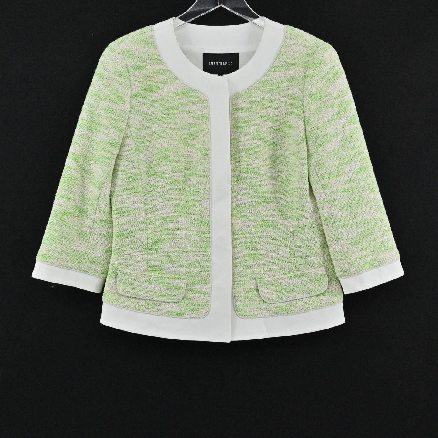 Lafayette 148 Womens Tweed Blazer Size 8 Green Luxury Textured Collarless Jacket