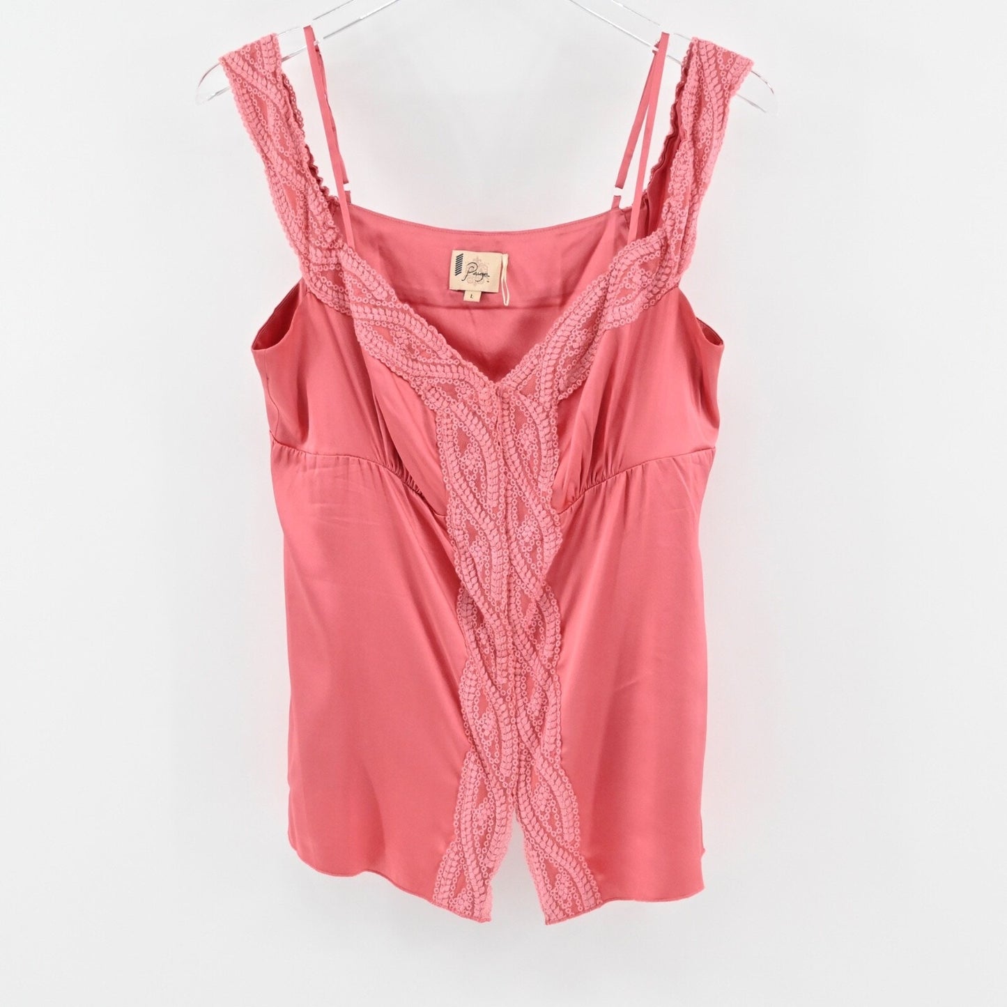 Vtg Y2k PAIGE Babydoll Silk Top Womens Size L Pink Layered Lace Satin Camisole