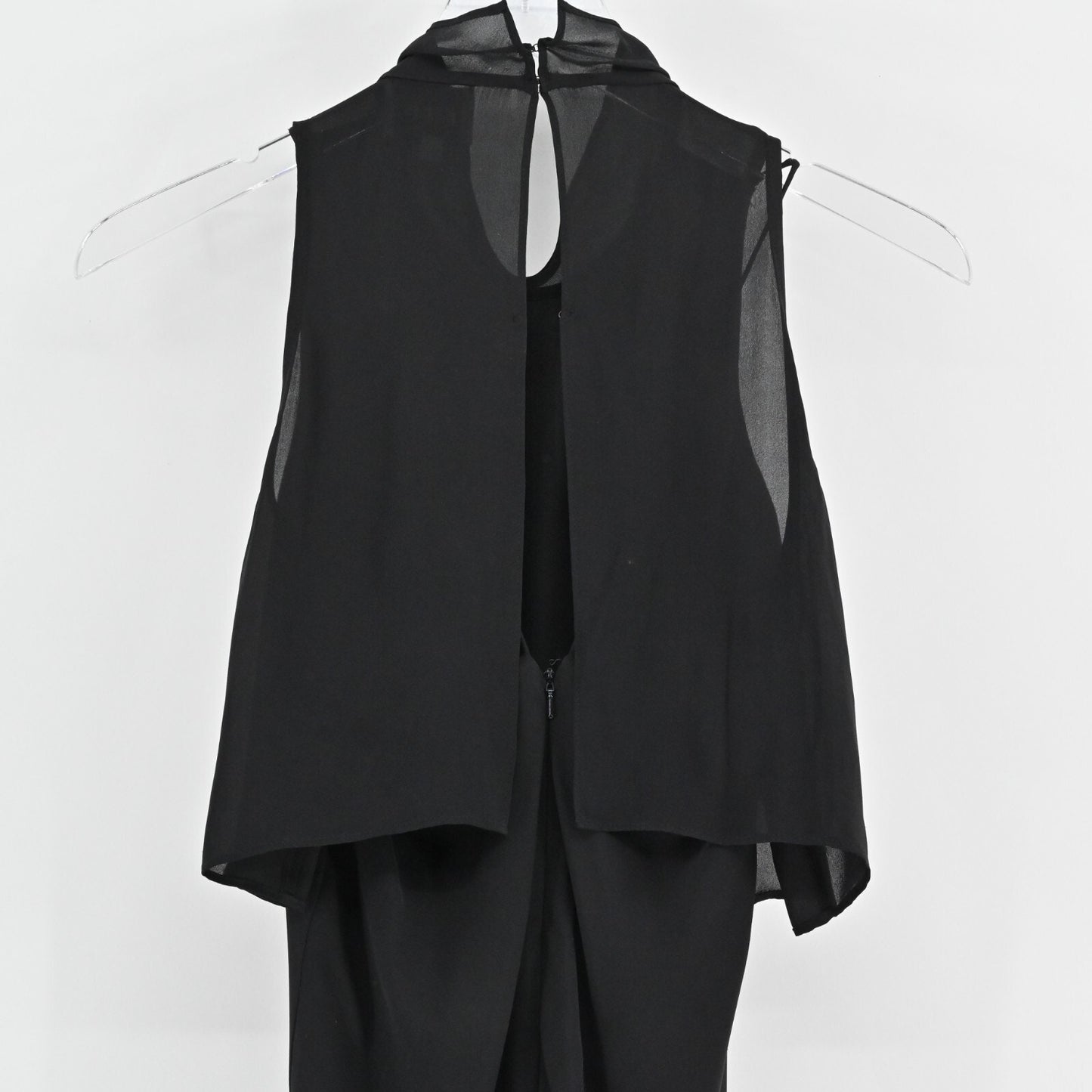 REISS Adella Dress Size 2 High Neck Black Silk Sleeveless Overlay Classic Maxi