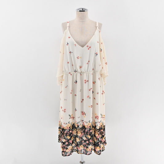 TORRID Dress Size 5X Cream Floral Print Cold Shoulder VNeck Cinch Waist Spring