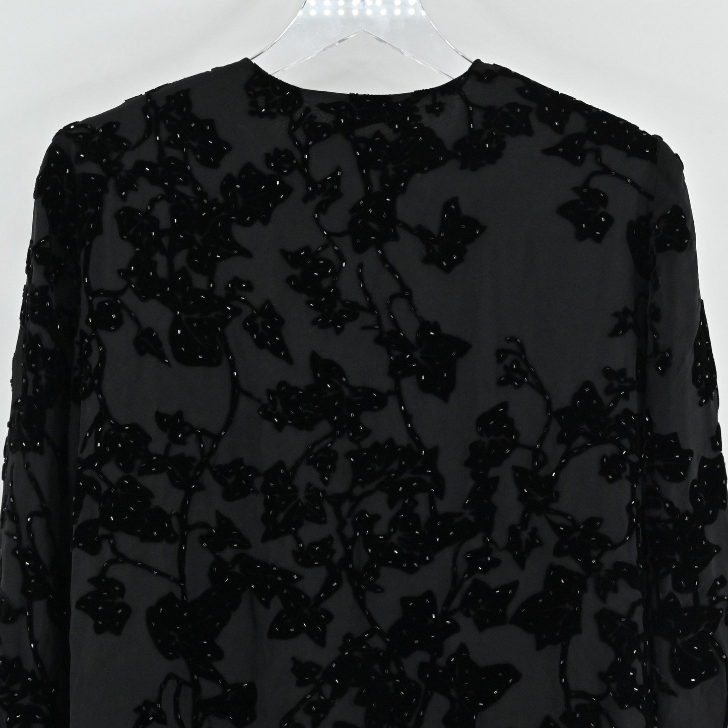 Vtg Adrianna Papell Black Silk Jacket Size M Velvet Beaded Floral Embellished