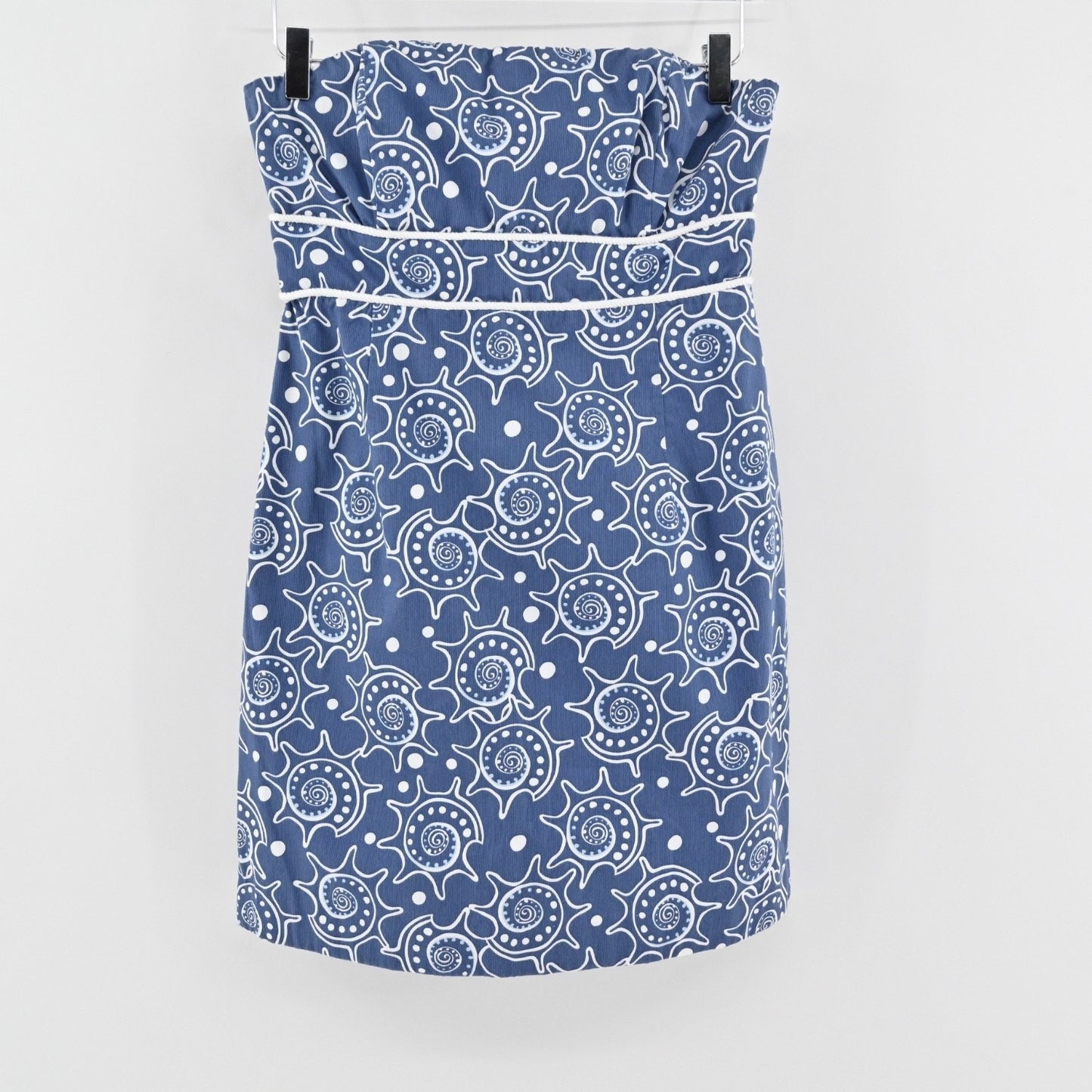 Vineyard Vines Strapless Seashell Dress Sz 6 Blue 100% Cotton Preppy Beach Retro