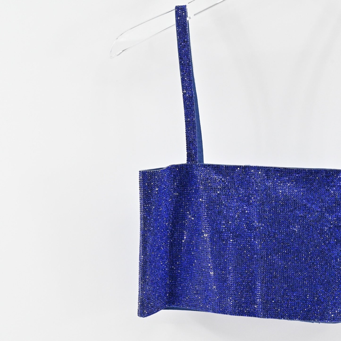 12TH TRIBE Womens Rhinestone Top Sz S Blue Square Neck Spaghetti Strap Crop Glam
