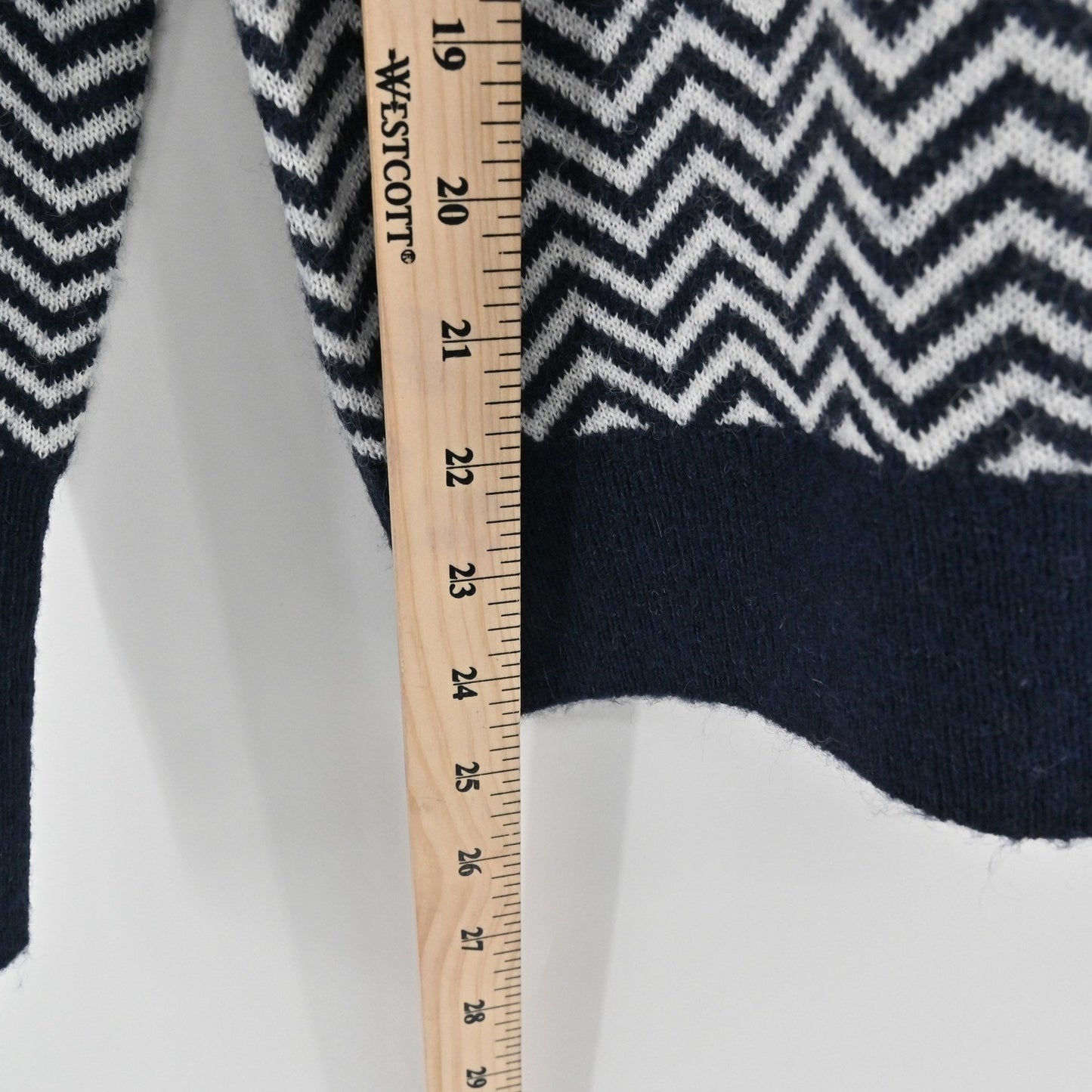 J Crew Womens Chevron Alpaca Sweater Size S Preppy Navy White Mock Neck Button