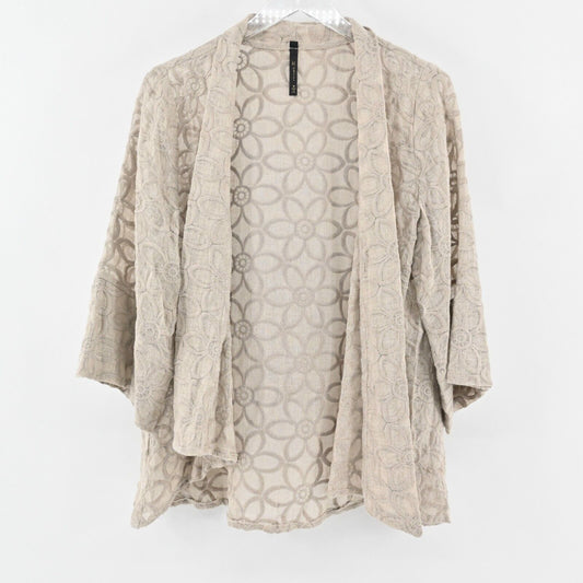 IC by CONNIE K Jacket Womens Sz M Beige Floral Linen Open Front Relaxed Capsule