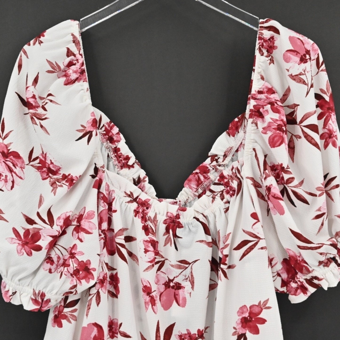CITY CHIC Womens Top Size XL/22 Ivory Soft Blooms White Red Floral Peplum Ruffle