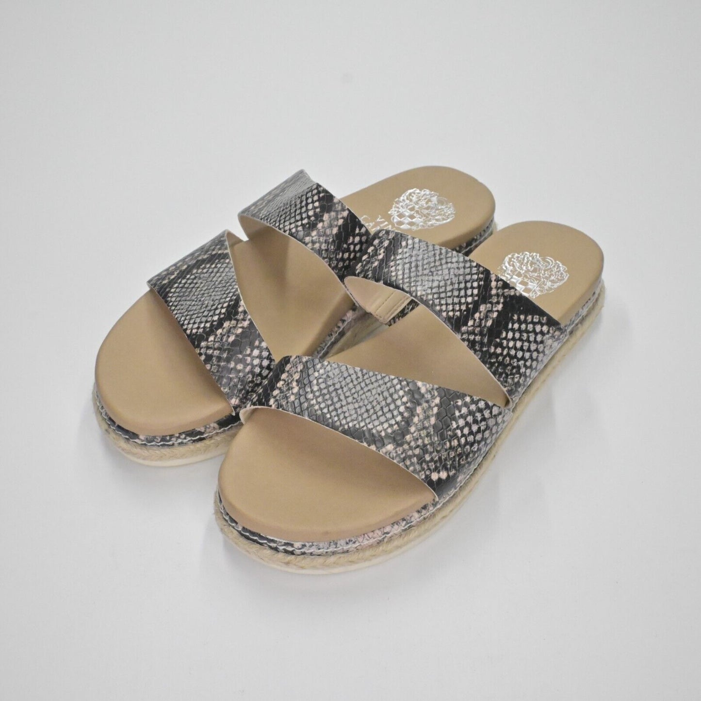 VINCE CAMUTO Sandals Womens Sz 6.5 Gray Snakeskin Print Rynnah Espadrille Slide