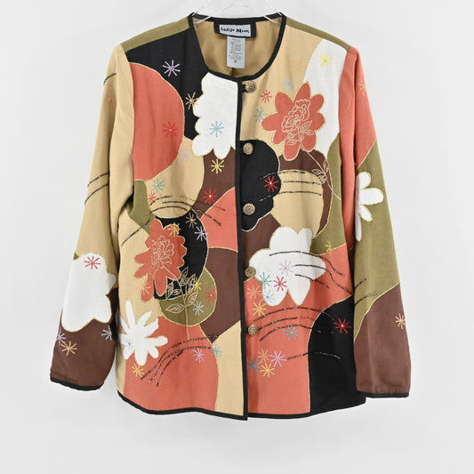 Vtg INDIGO MOON Womens Floral Beaded Jacket Size M Multicolor Boho Art to Wear