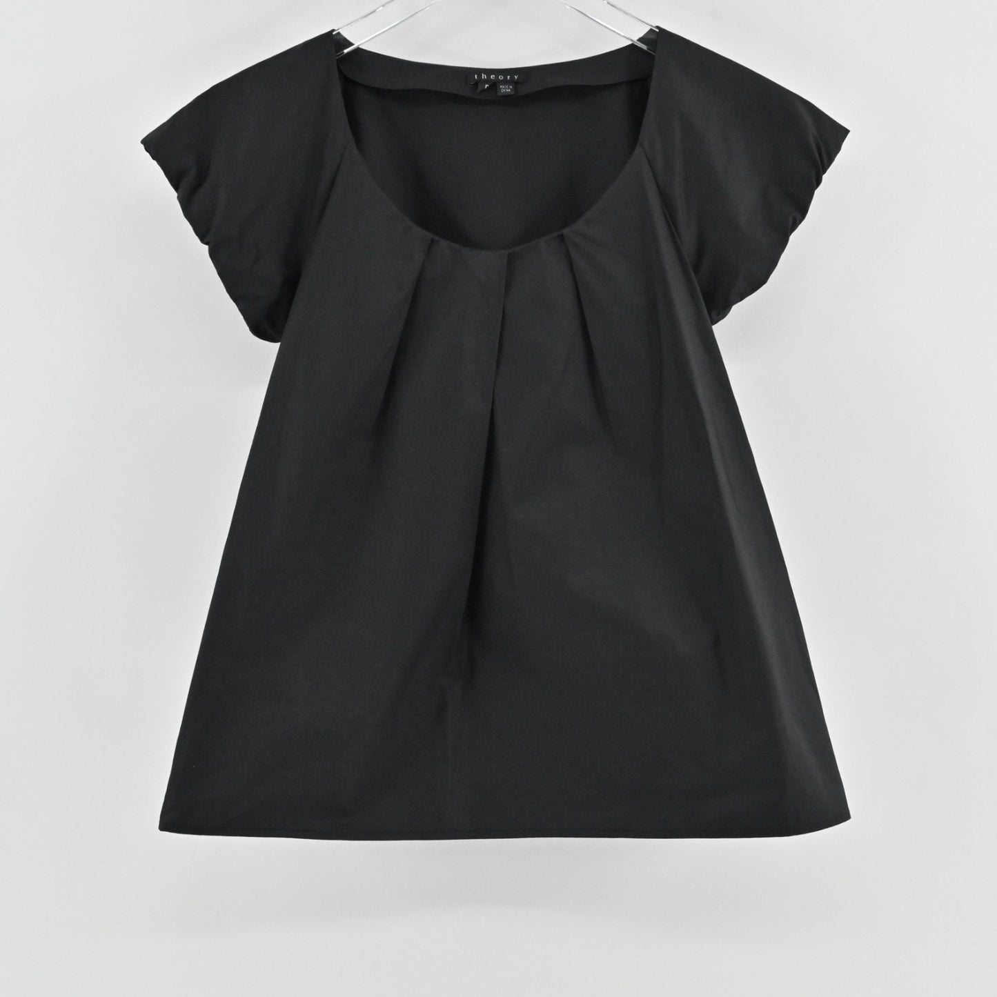 Theory Womens Besette Black Top Size XS Pleated Scoop Neck Short Sleeve Blouse