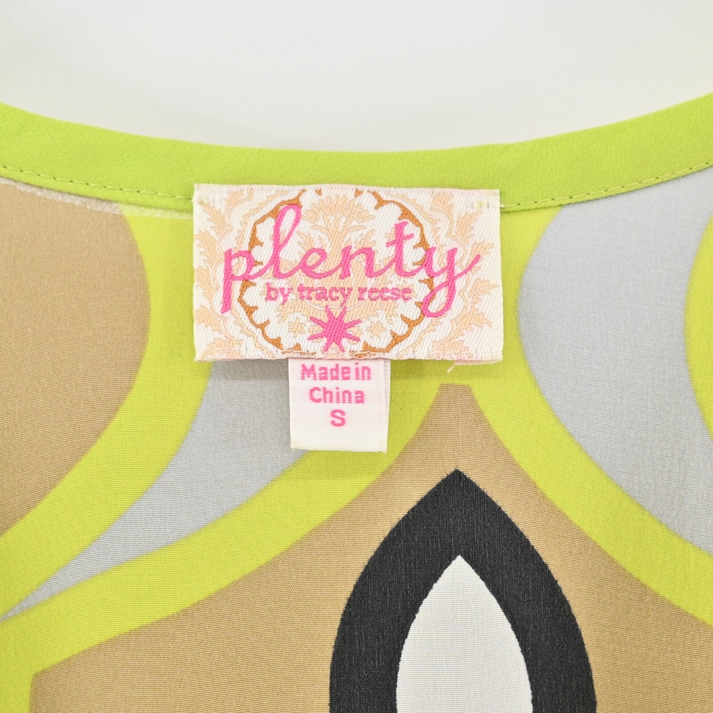 PLENTY by TRACY REESE Dress Size S Silk VNeck Tie Waist Geometric Print Mini Y2k