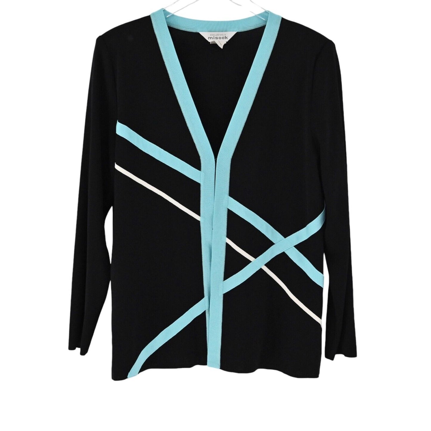 MISOOK Sweater Womens Size M Exclusively Knit Black Cardigan Blue Capsule Retro