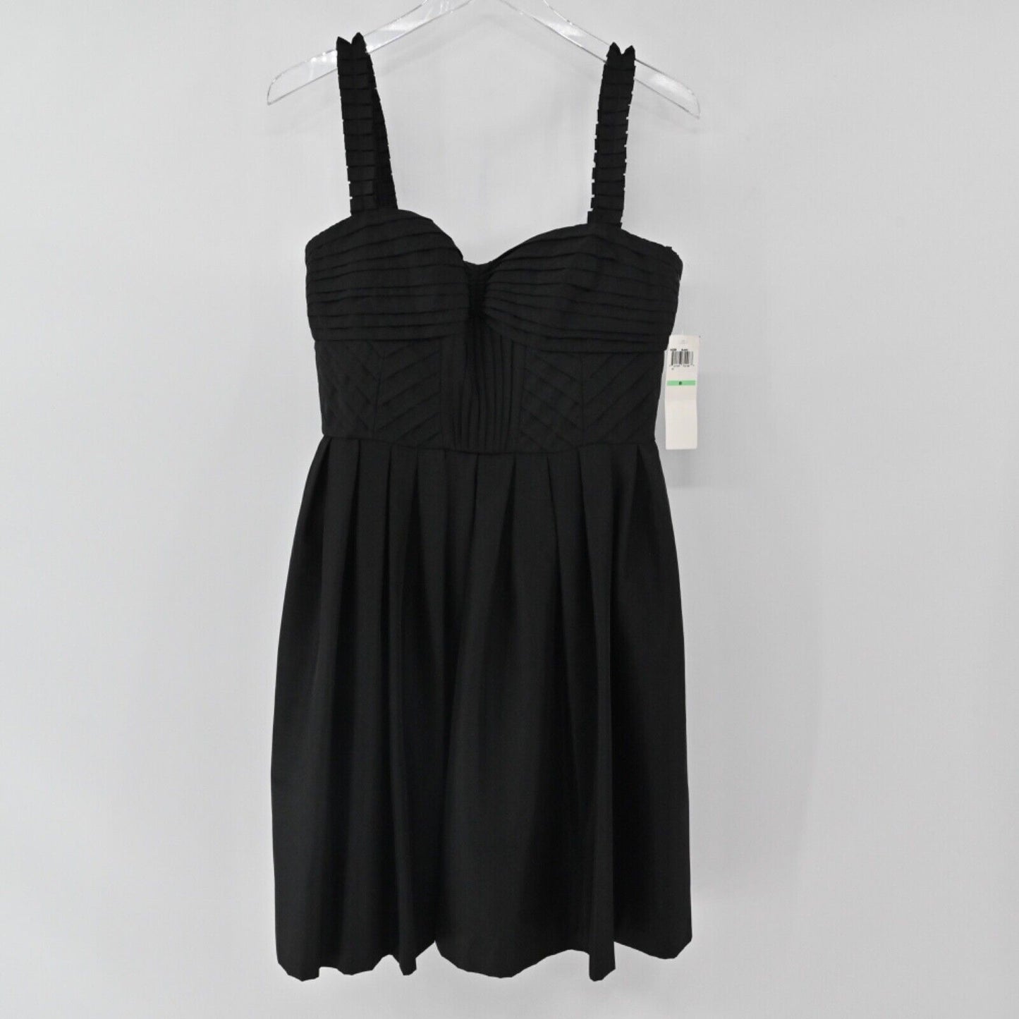 Vtg MAGGY LONDON Dress Womens Sz 8 Black Babydoll Ruffle Sweetheart Pleated NEW