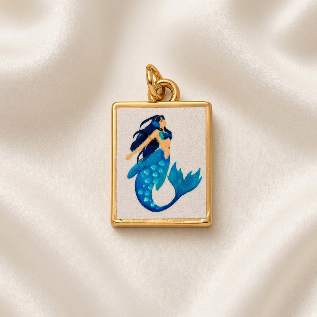 Charm Pendant 18K Gold Plated Copper Fruit Flower Mermaid - Mermaid