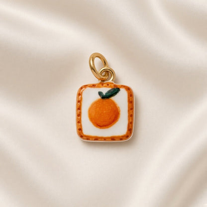 Charm Pendant 18K Gold Plated Copper Fruit Flower Mermaid - Orange