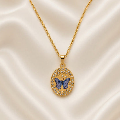 Enamel Painted Charm Pendant Necklace 18K Gold Plated Stainless Steel - Butterfly close-up