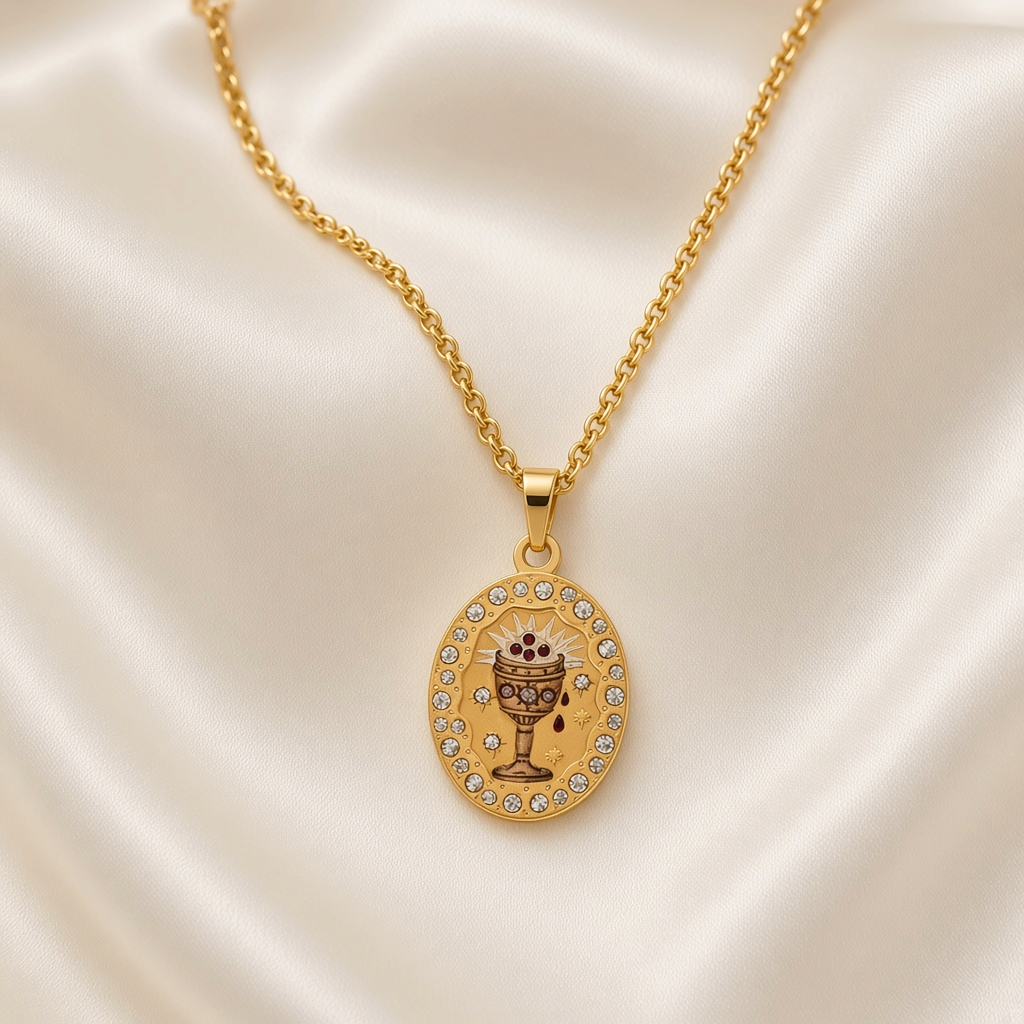 Enamel Painted Charm Pendant Necklace 18K Gold Plated Stainless Steel - Wine Glass close-up
