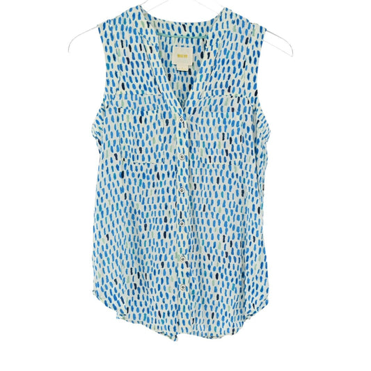 ANTHROPOLOGIE Top Womens Sz 0 MAEVE Blue Dot Button Front Pocket Sunseeker Tank