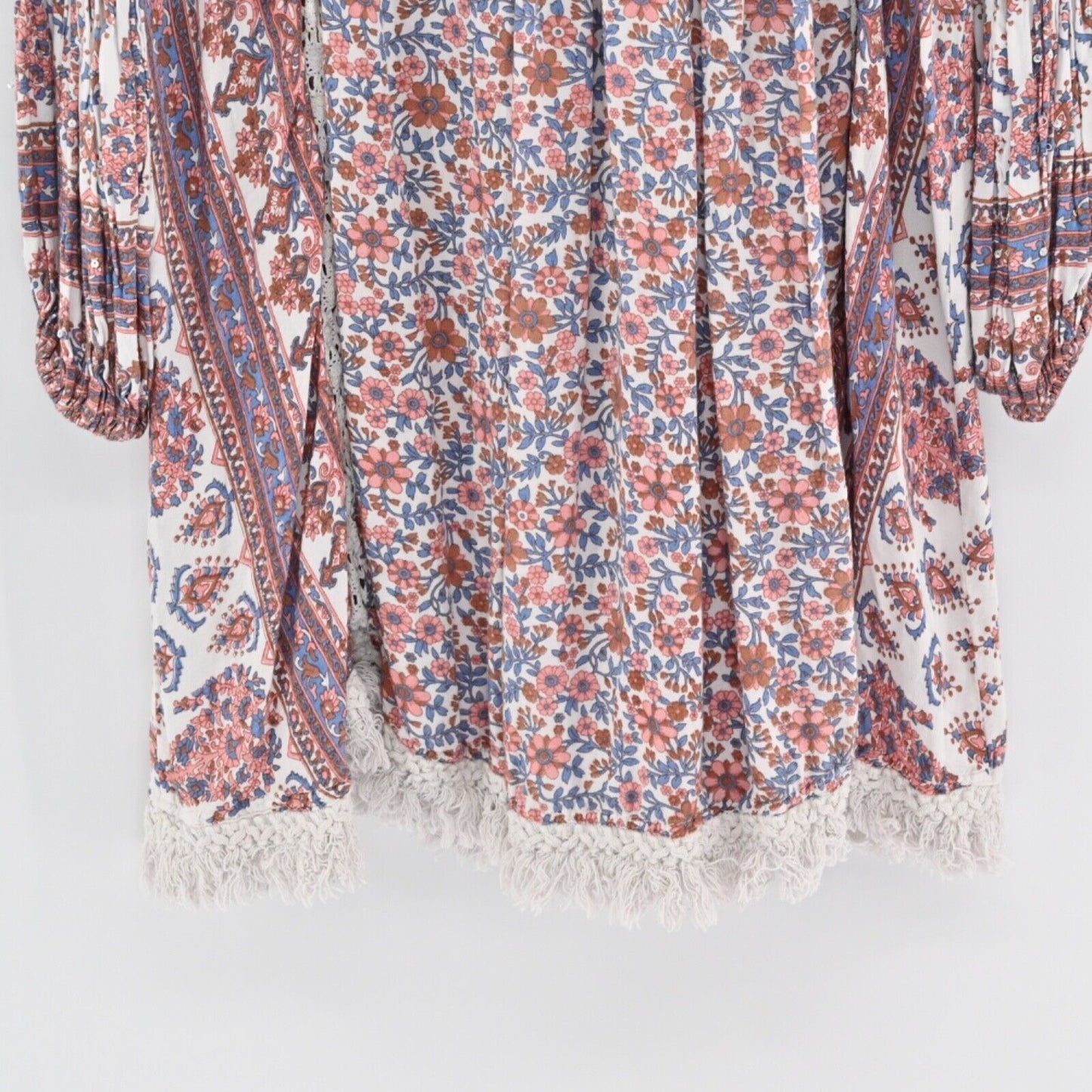 RAGA Dress Womens Size XS Samaira Mini Swing Floral Print Tassel Tie Fringe Trim