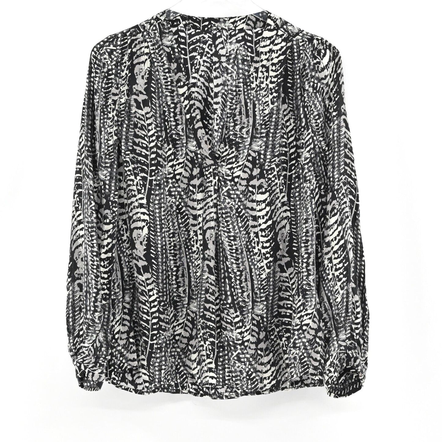 JOIE Top Womens Size M Yinca Feather Print Silk Black White Blouse Minimalist