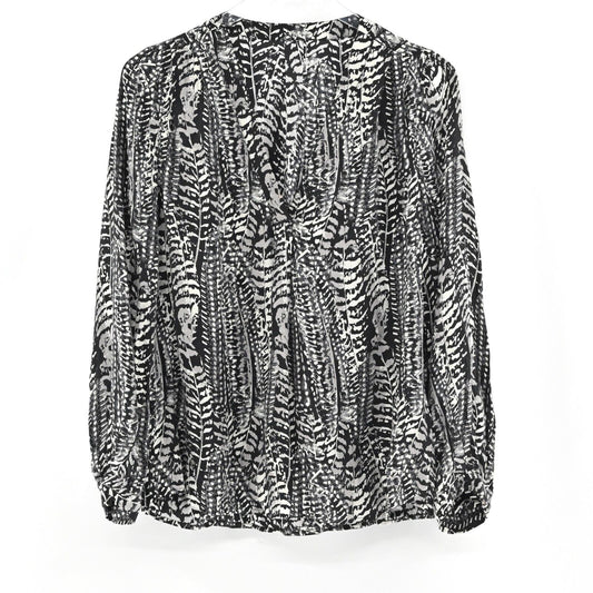 JOIE Top Womens Size M Yinca Feather Print Silk Black White Blouse Minimalist