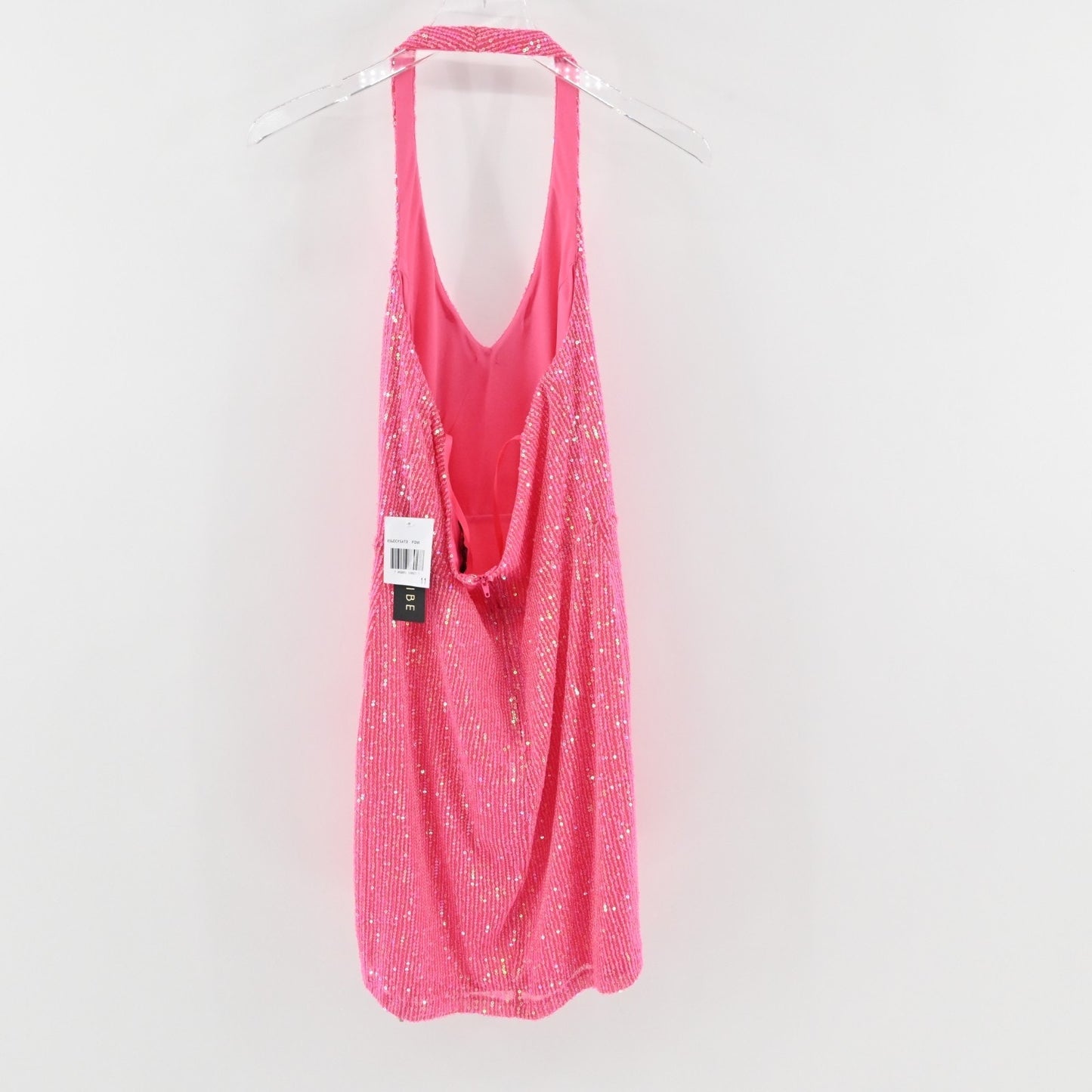 City Vibe Pink Sequin Dress Size 11 Sleeveless VNeck Mini Halter Sexy Barbie NEW