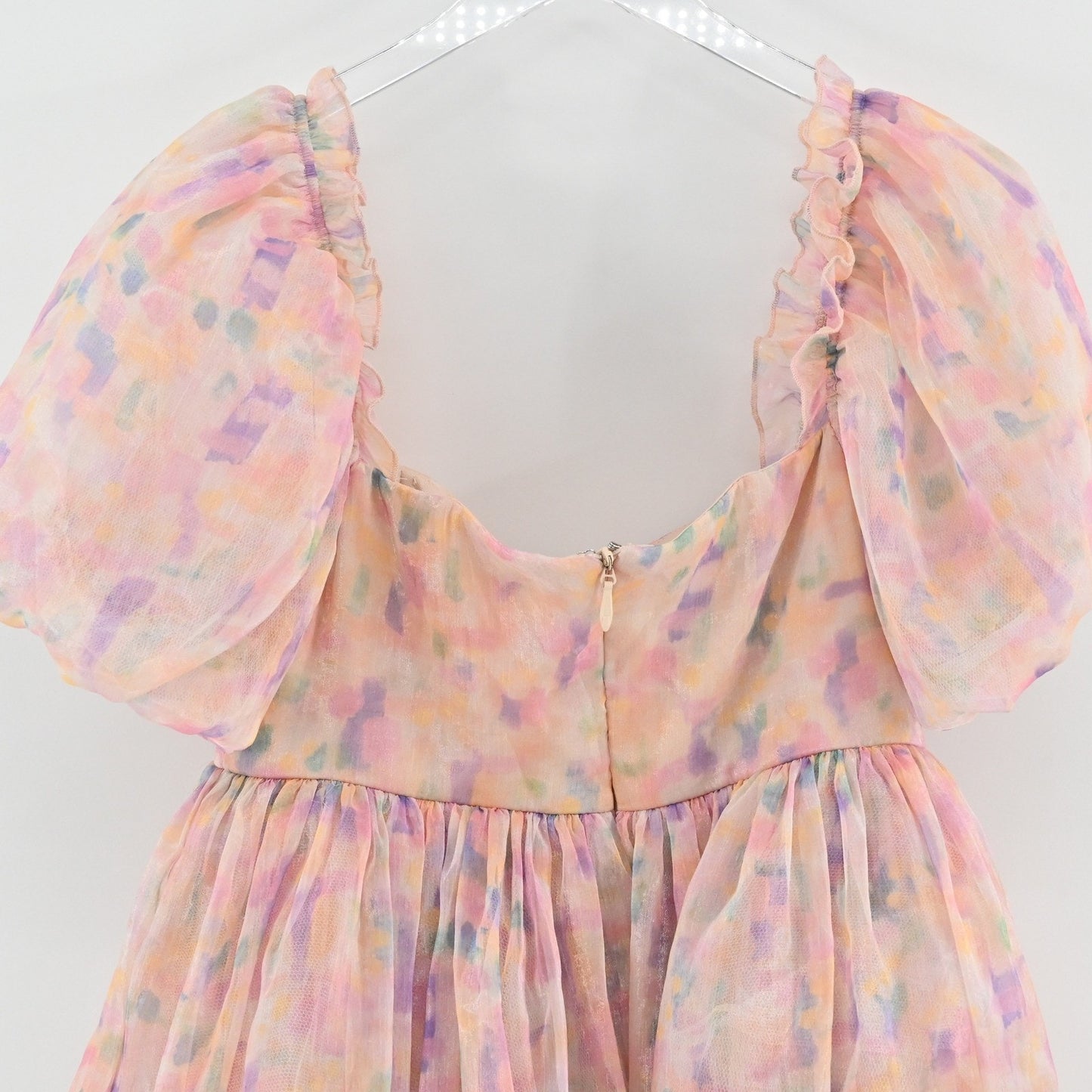 Maya Puff Sleeve Organza Mini Dress Size 8 Pastel Multi Floral Tiered Fairycore