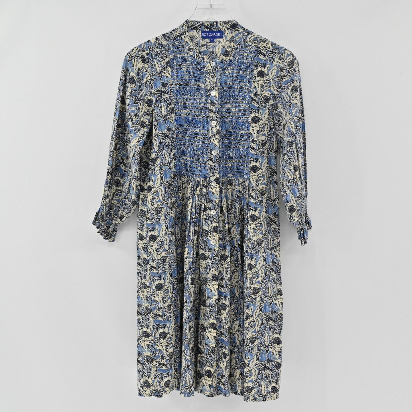 TUCKERNUCK Dress Womens Size S Ros Garden Floral Print Blue Embroidered Cotton