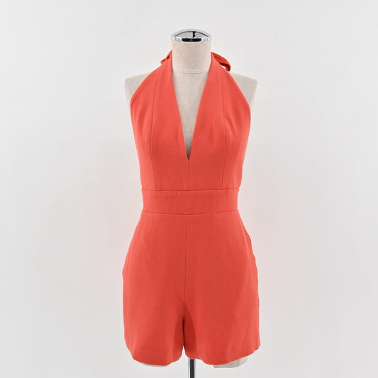 Dress The Population Alexi Halter Romper Womens Size XS Open Back VNeck Poppy