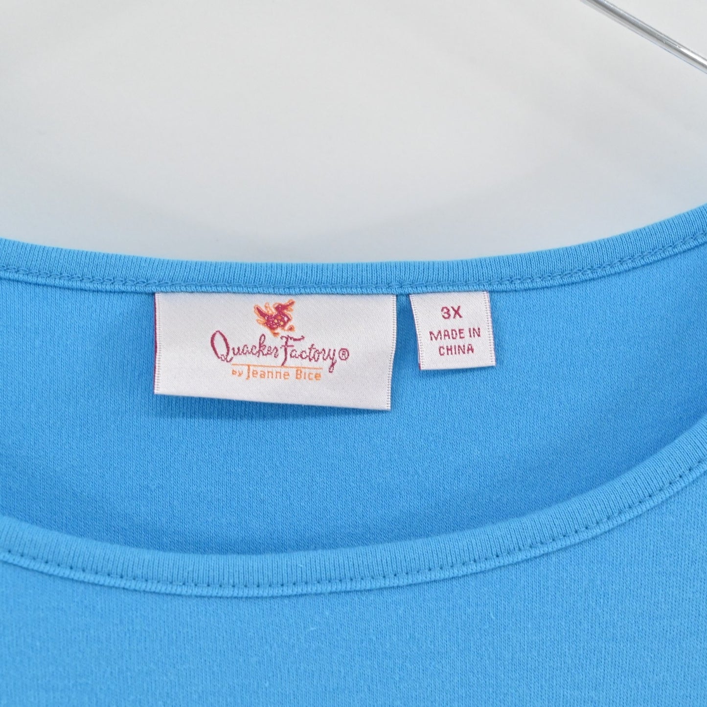 Quacker Factory Womens Scalloped Rhinestone Top Size 3X Blue 3/4 Puff Sleeve
