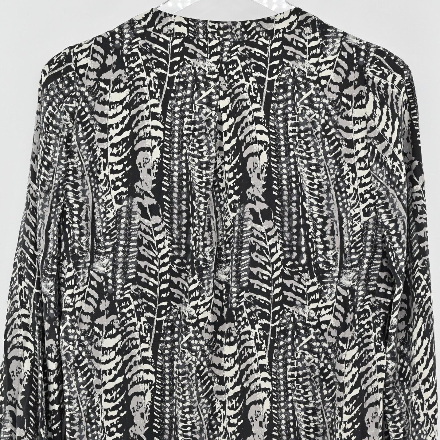 JOIE Top Womens Size M Yinca Feather Print Silk Black White Blouse Minimalist