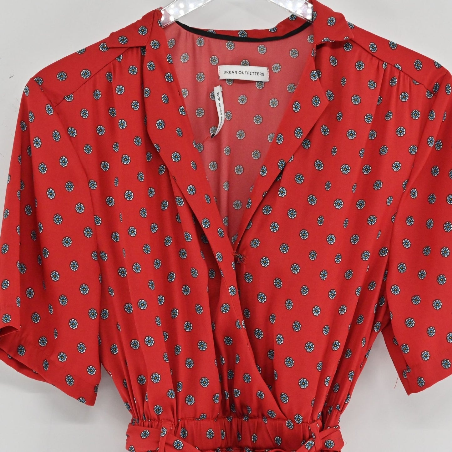 URBAN OUTFITTERS Womens Red Floral Jumpsuit Size XS Romper Belt Boho Chic Retro