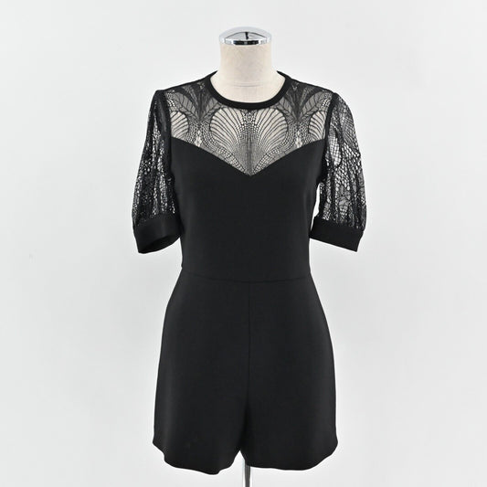 MAJE Romper Womens Size 36 Izoni Lace Detail Black Tailored Crew Short Sleeve