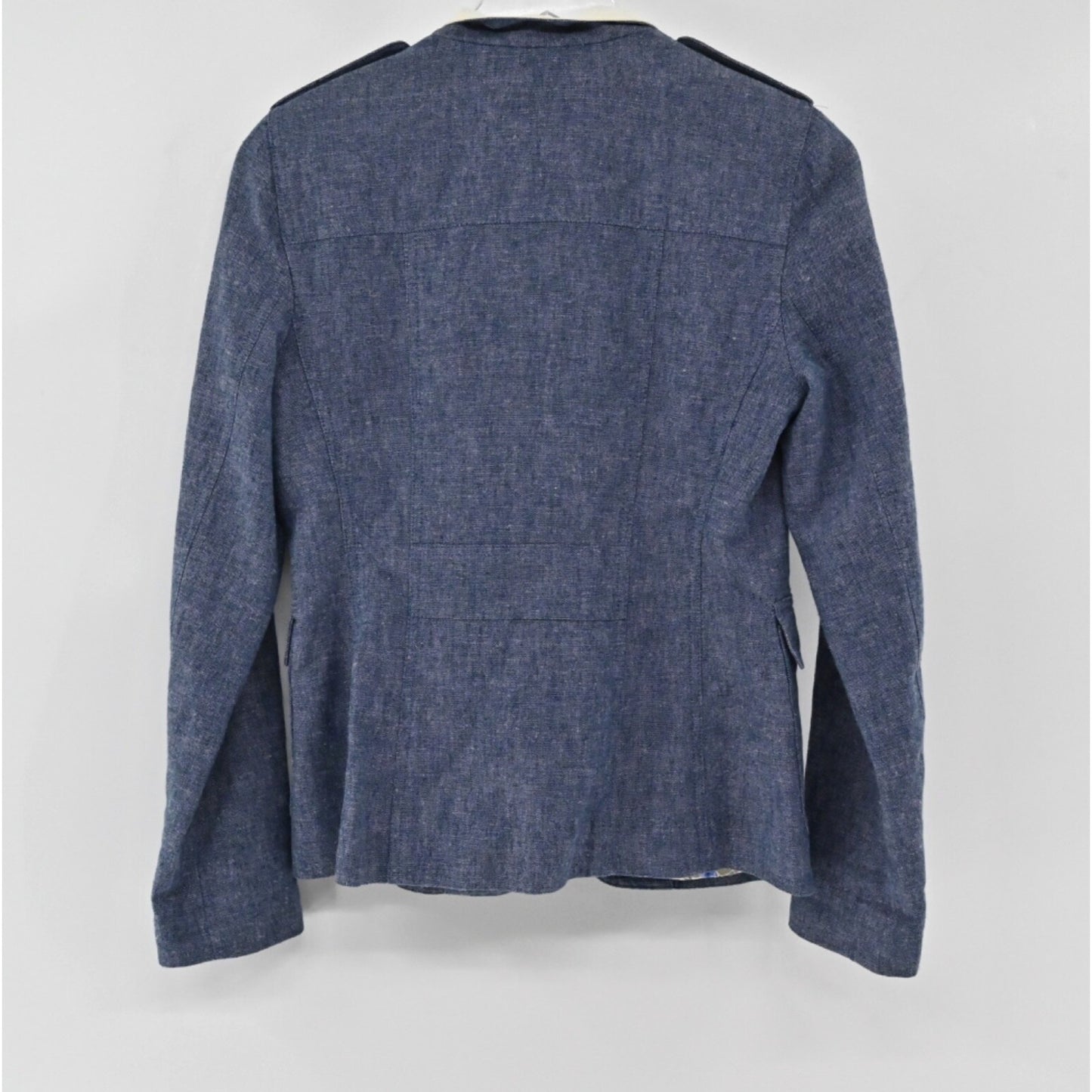 BANANA REPUBLIC Womens Military Jacket Size 4 Blue Preppy Linen Utility Button