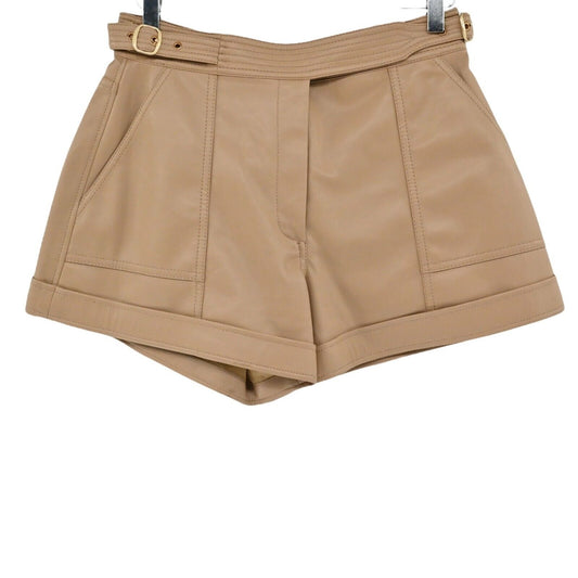 JONATHAN SIMKHAI Shorts Womens Size 8 Chace Faux Leather Tan Belted Cuffed Hem