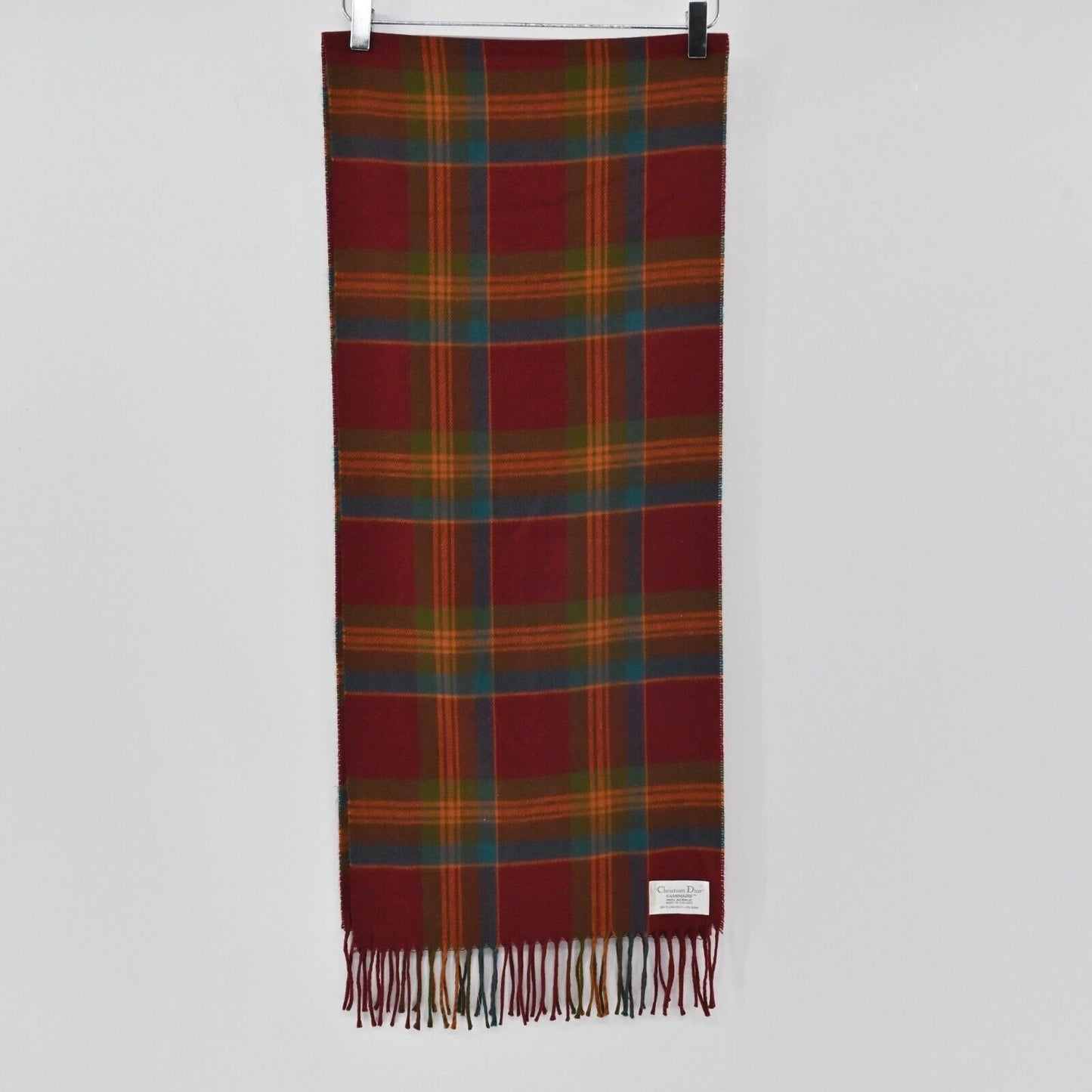 Vintage CHRISTIAN DIOR Scarf Unisex Cashmaire Fringe Plaid Scottish England 80s