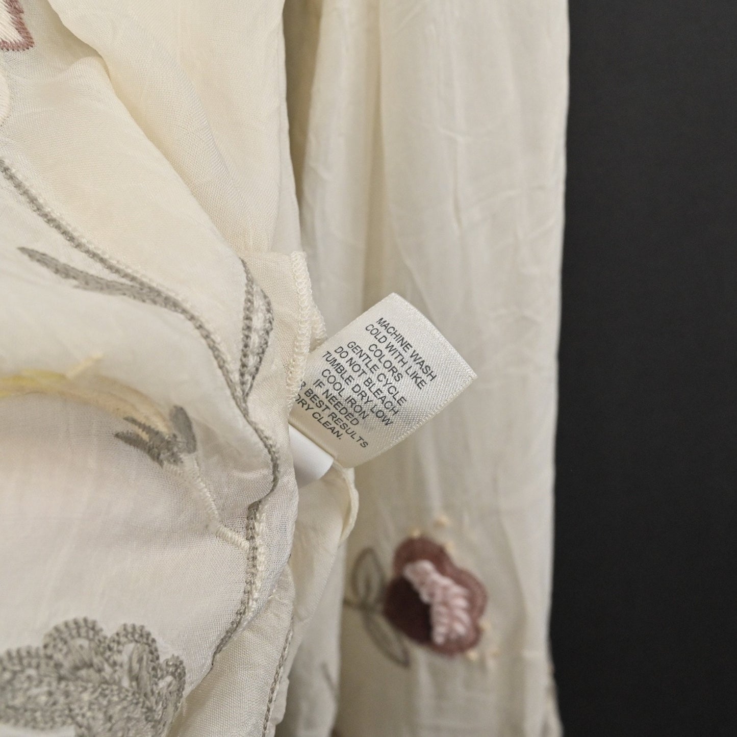 J JILL Womens Embroidered Button Up Top Sz XL Ivory Floral Sheer Boho Retro 00s