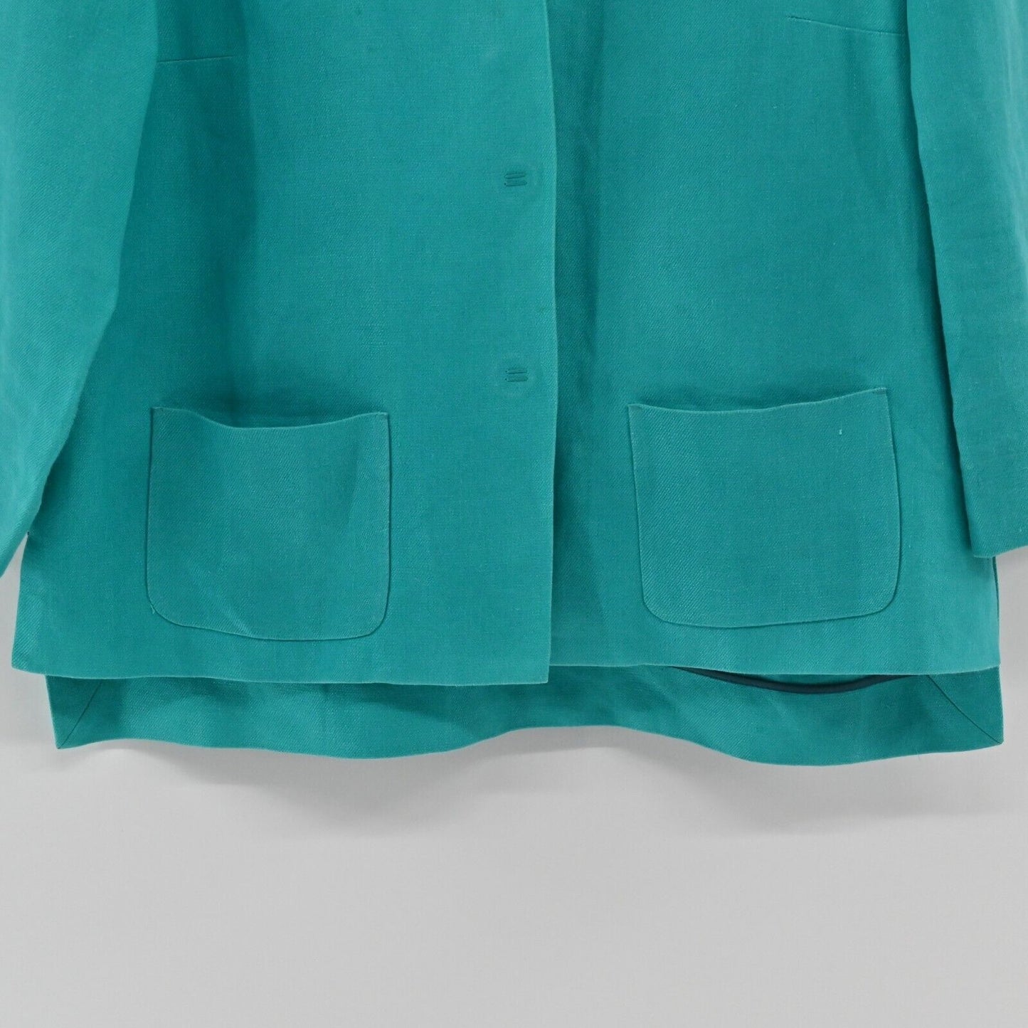 LAFAYETTE 148 Blazer Womens Size S Solid Teal Linen Button Front Pocket Collar