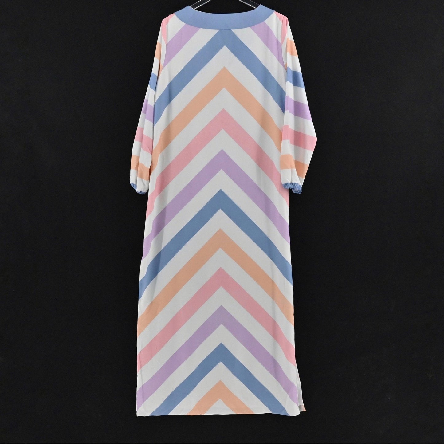 Sail to Sable Charade Maxi Dress Size L Caftan Pastel Long Sleeve Chevron STS