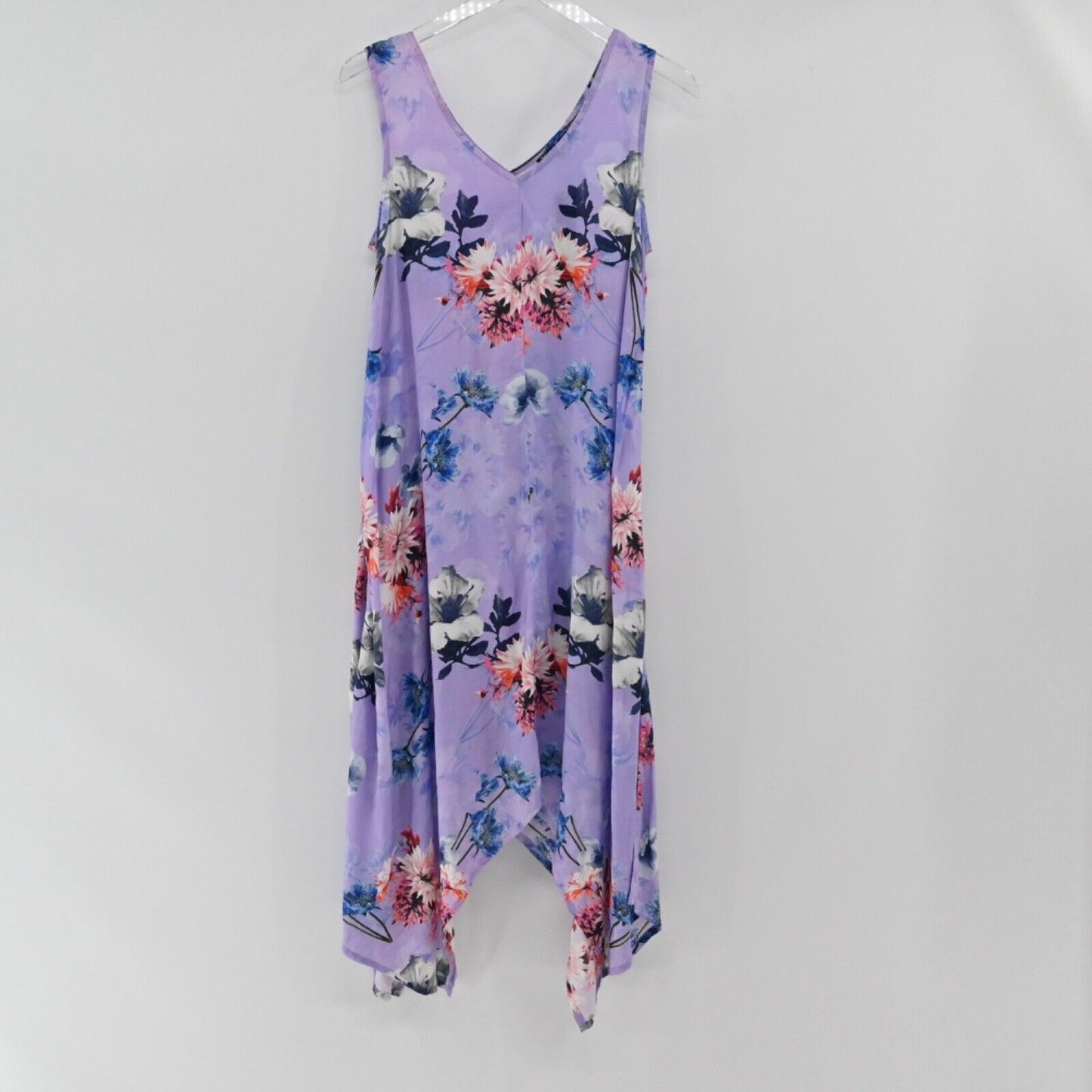 TOLANI Dress Womens Size XS Purple Floral Wide Strap Vneck Asymmetric Midi NEW