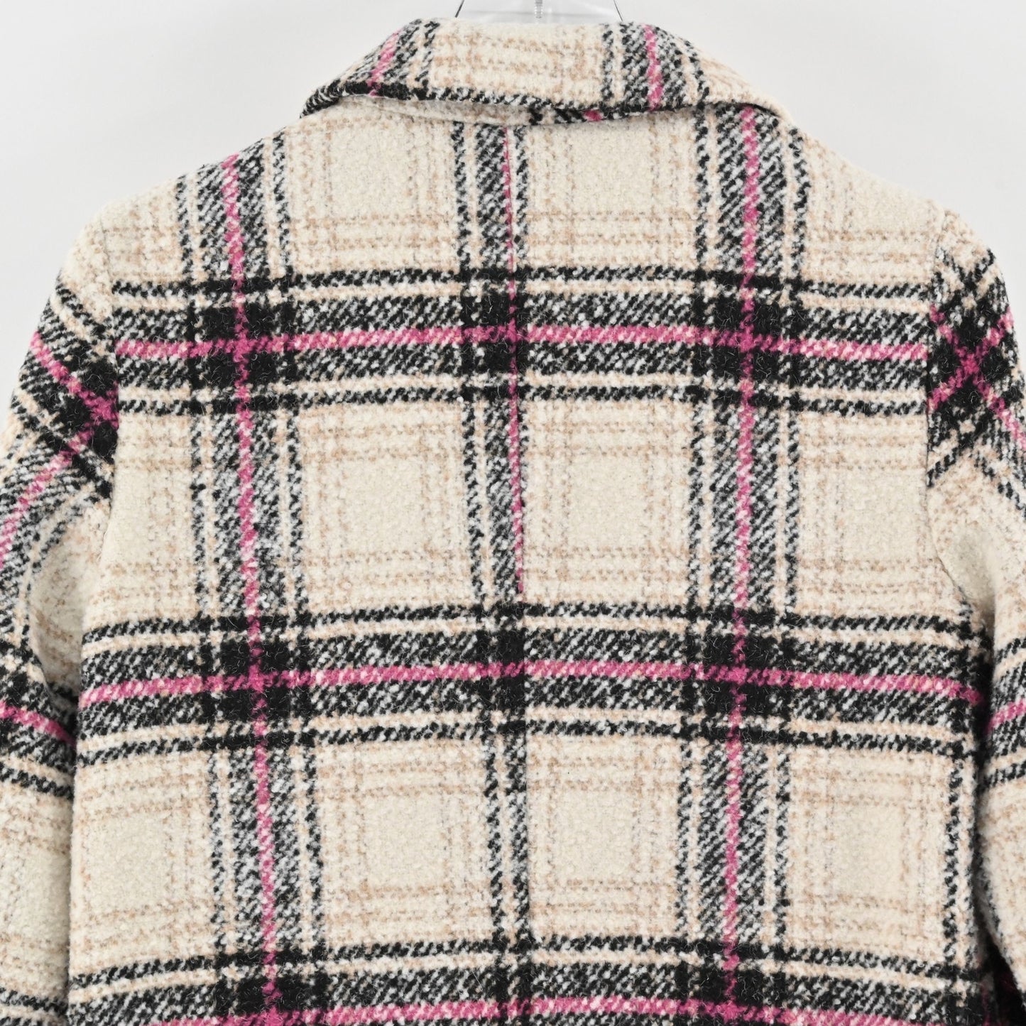 Anthropologie Womens Plaid Jacket Size M Wool Blend Pink Beige Coat Elevenses