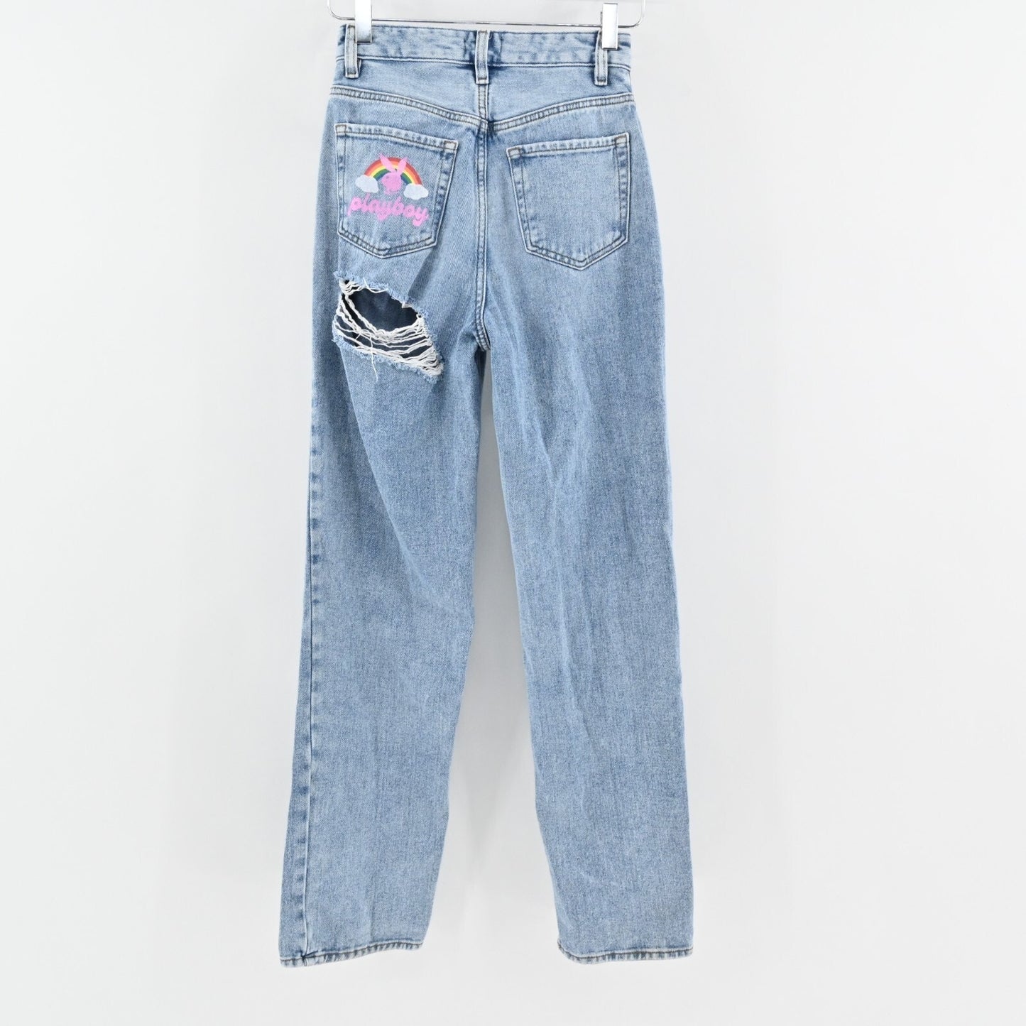 Playboy X Pacsun Slash Mom Jeans Size 25 Distressed Rainbow Paint Pocket Pride