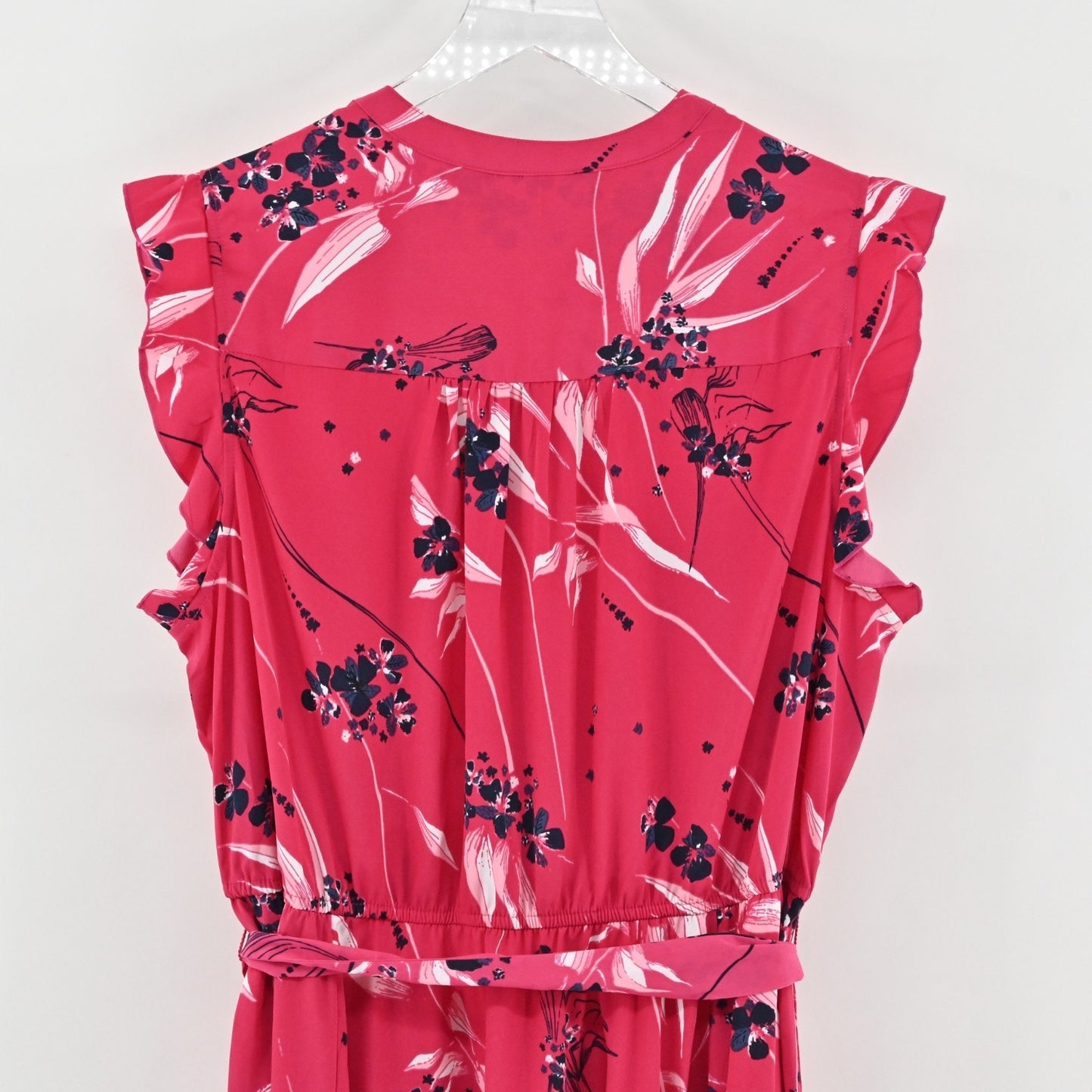 Charter Club Moroccan Pink Combo Floral Print Dress Size 18W Flutter Sleeve Tie