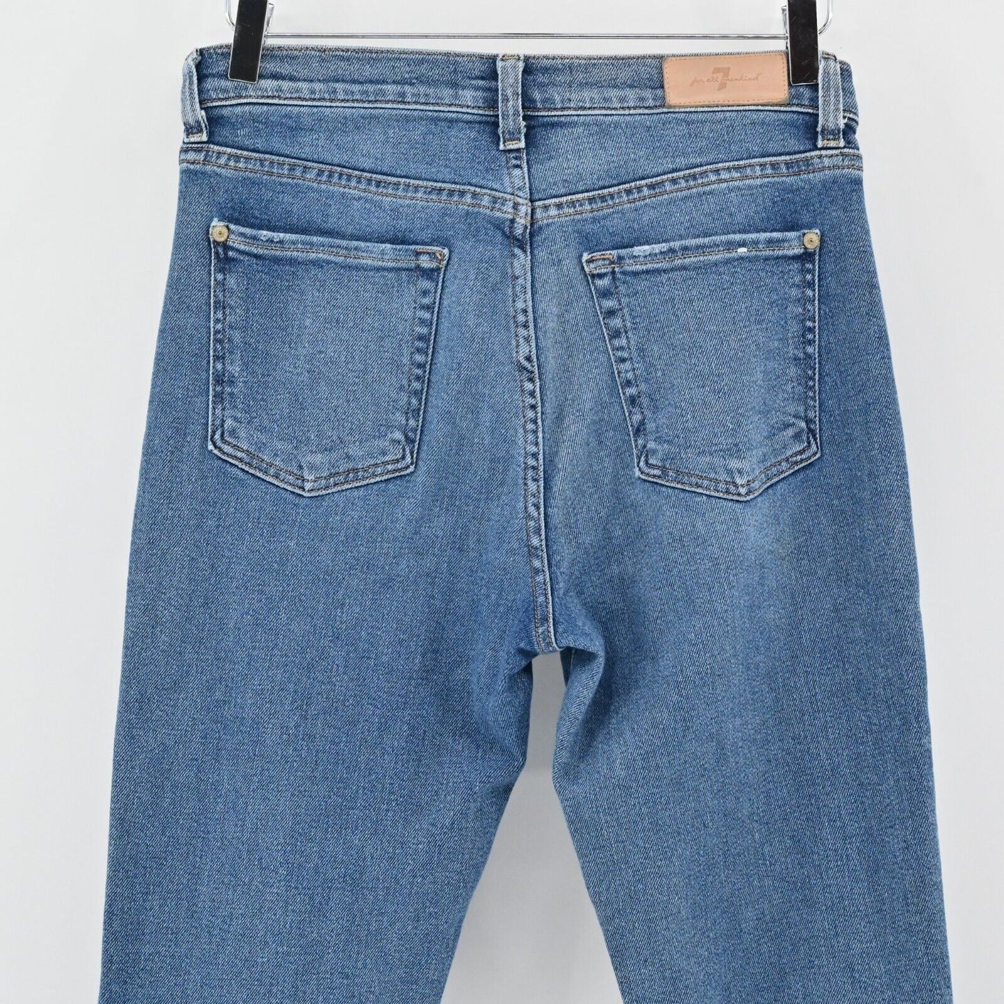 7FAM Jeans Womens Size 29 Luxe Vintage High Rise Slit Blue Denim Flare Raw Hem