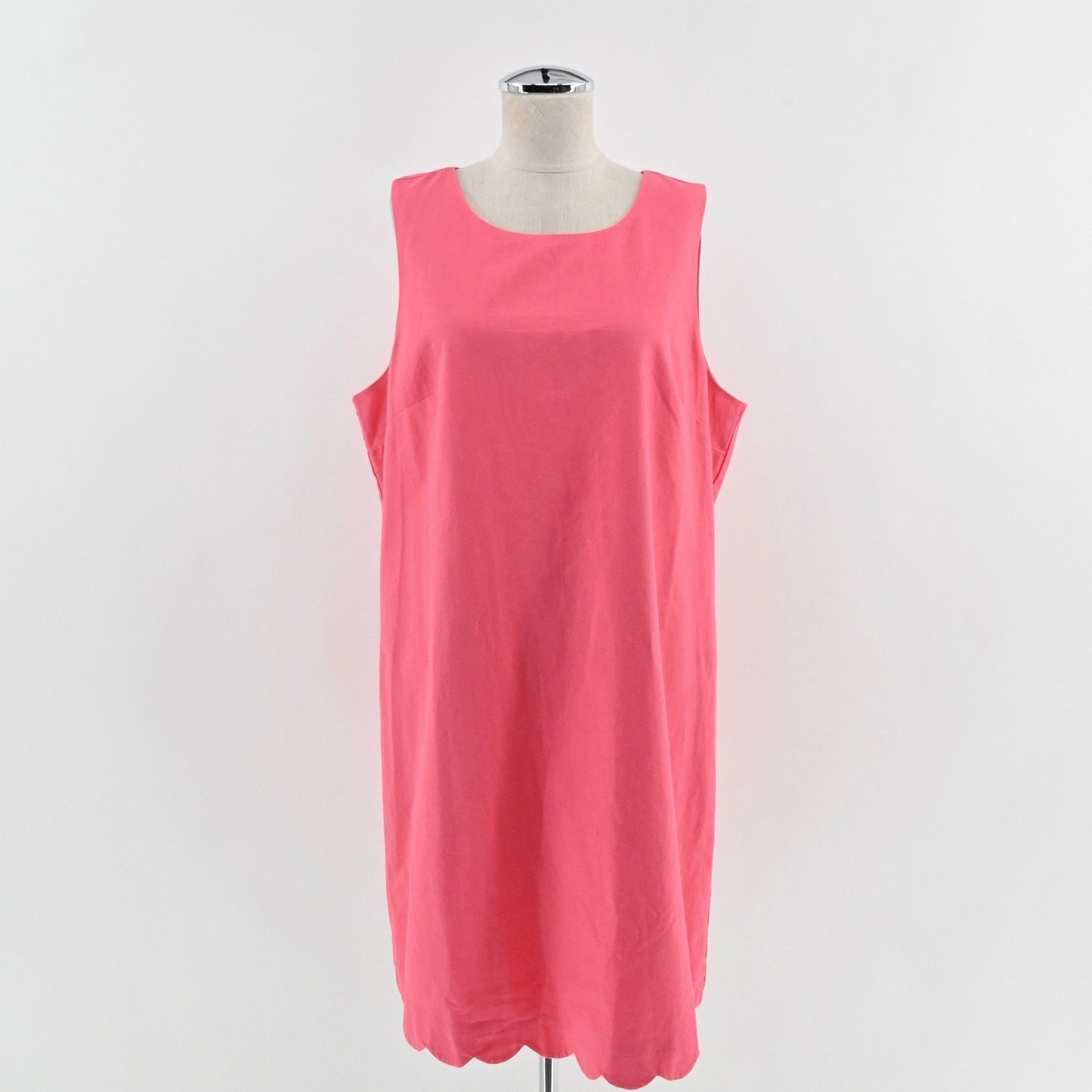 J Crew Scalloped Hem Dress Size 14 Coral Pink Shift Sleeveless Linen Minimalist