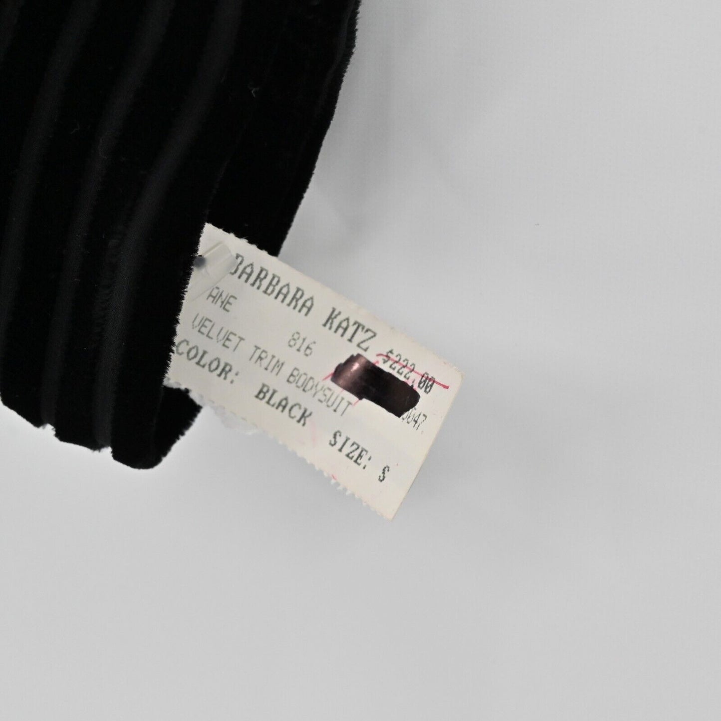 Vtg BARBARA KATZ Velvet Bodysuit Womens Size S Black Long Sleeve 80s Deadstock