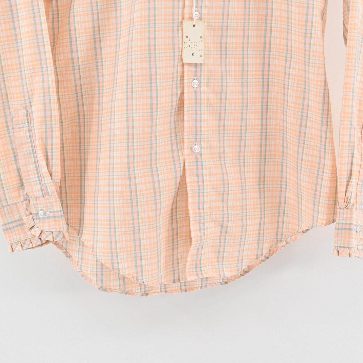 Vtg BROOKS BROTHERS Top Womens Size 10 Orange Cotton Plaid Ruffle Deadstock 70s