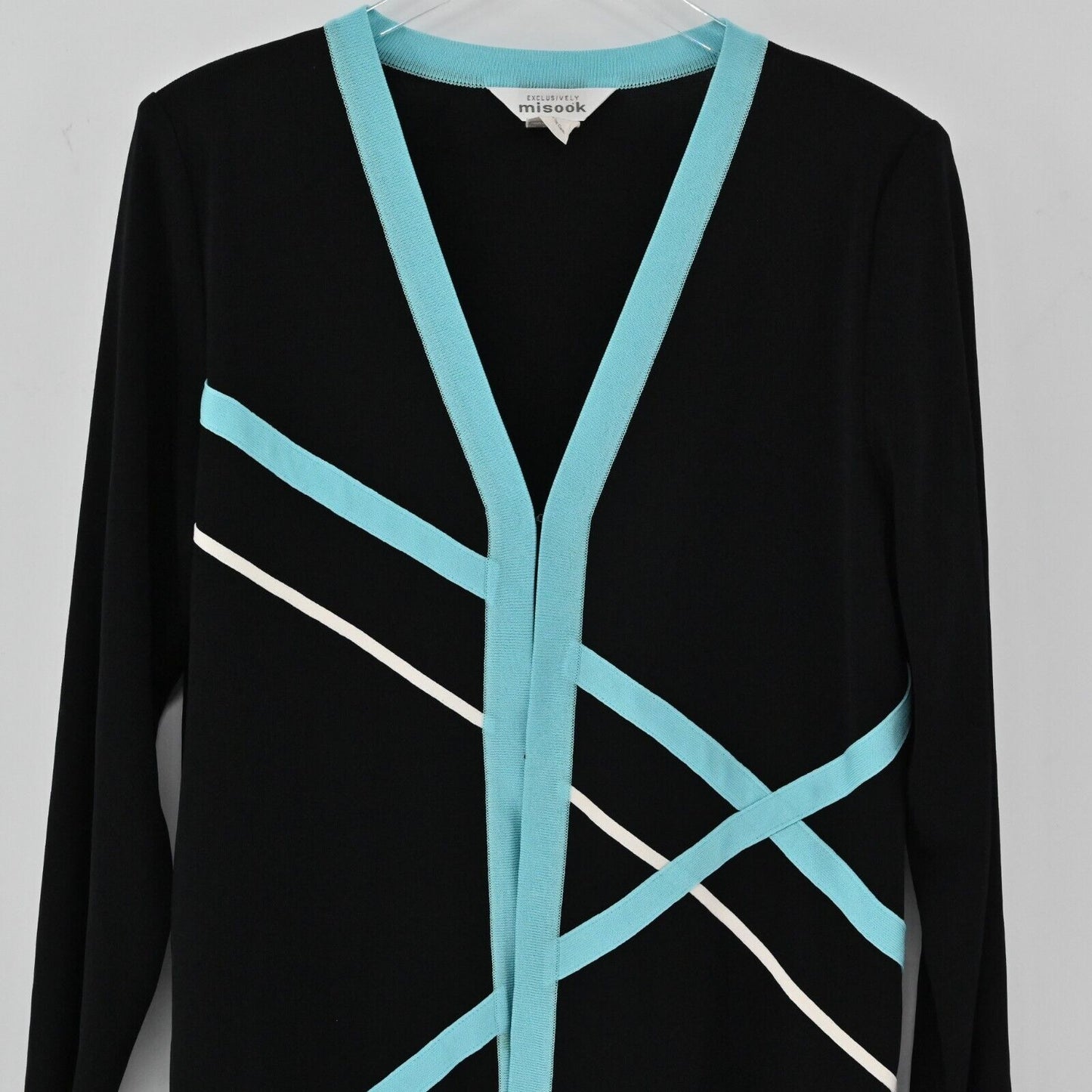 MISOOK Sweater Womens Size M Exclusively Knit Black Cardigan Blue Capsule Retro