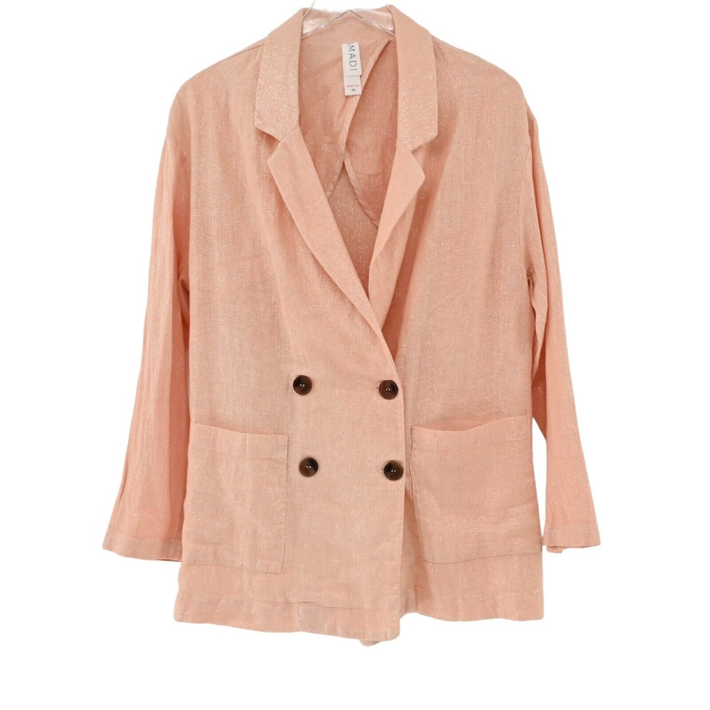 ANTHROPOLOGIE Blazer Womens Sz M Amadi Kaye Shimmer Double Breasted Linen Blend