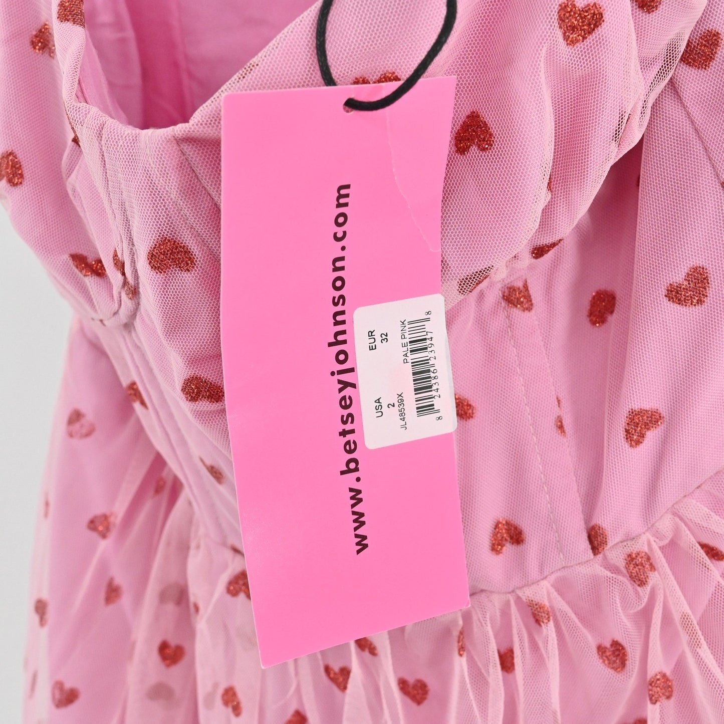 Betsey Johnson Foil Printed Tiered Sweetheart Dress Size 2 Heart Pink Romantic