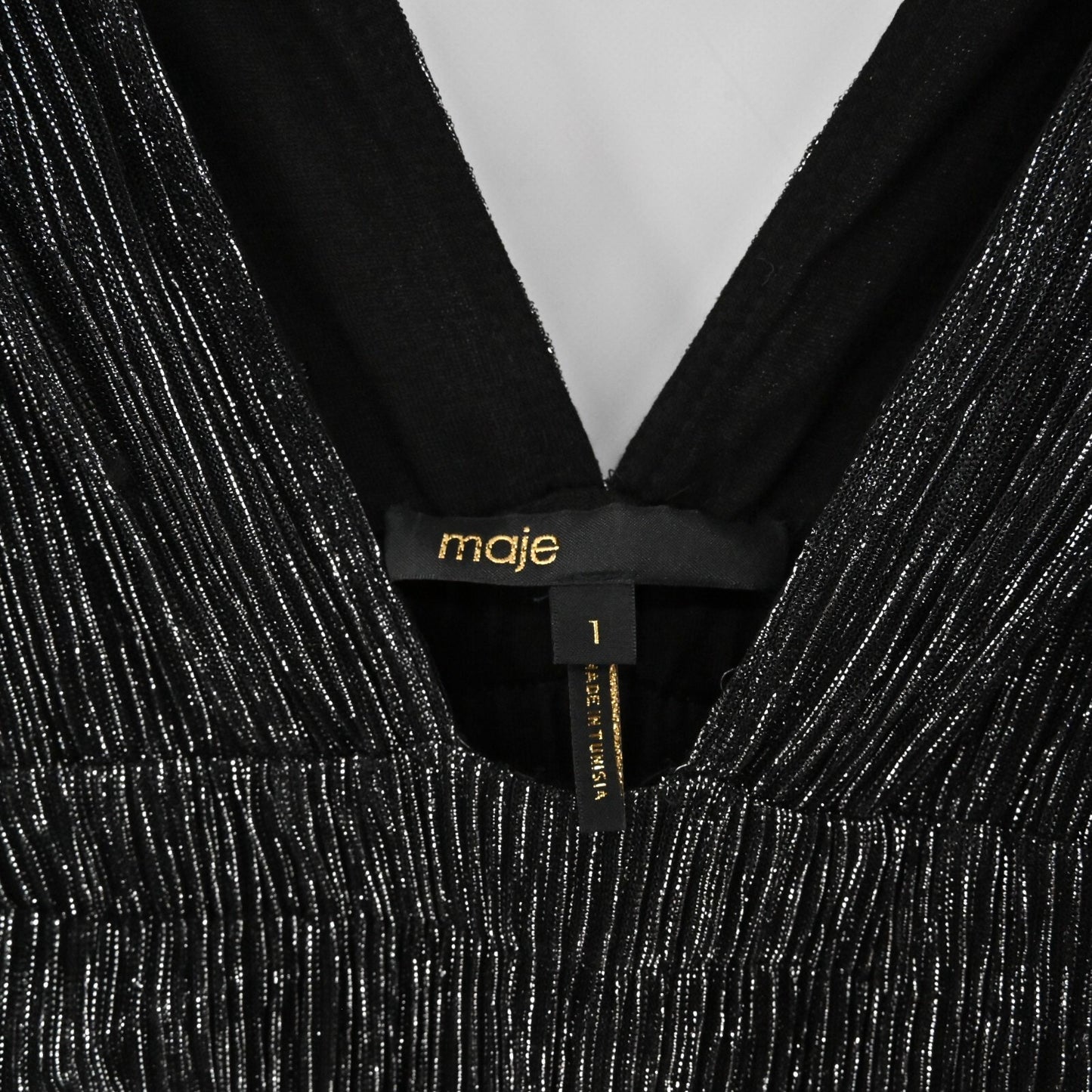 MAJE Womens Shimmer Mini Dress Size S Shiny Metallic Black Silver Sleeveless